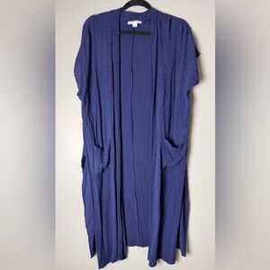 FAVLUX Deep Blue Textured Duster Cardigan Coverup Swiss Dots Pockets Medium